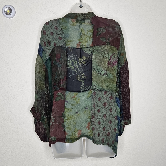 NWT Young Threads Multicolor Patchwork Semisheer Lightweight Kimono Jacket Basil - Picture 6 of 10